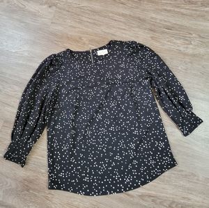 Melloday Stitchfix Black & White Confetti Polka Dot Puffed Sleeve Chic Top MD